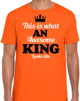 Koningsdag verkleed T-shirt voor heren - King - oranje - feestkleding XL