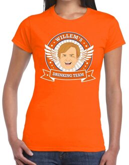 Koningsdag Willem drinking team t-shirt oranje dames XS - Feestshirts