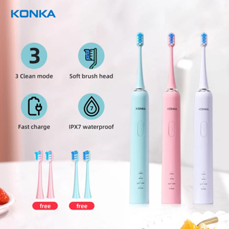 KONKA Electric Toothbrush with 2 Replacement Brush Heads USB Rechargeable Sonic Teeth Brush Deep Cleaning IPX7