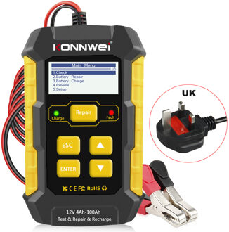 Konnwei KW510 Auto Batterij Tester Charger Analyzer Batterij Oplader 12V Nat Droog Lood-zuur Batterij Automatische Auto Diagnostic Tool KW510 UK plug