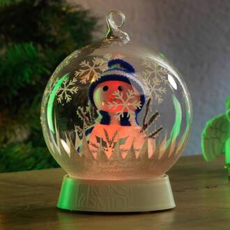 Konst Smide 3408 - Kerstdecoratie -1 lamps LED glasbol sneeuwpop autom kleurwissel - 6u timer - op batterij - voor binnen - multi