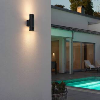 Konstsmide Buitenwandlamp Cuneo, zwart, hoogte 25 cm, metaal, up/down zwart, opaal