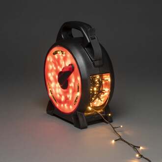 Konstsmide Kerstverlichting buiten - Lichtsnoer op kabelhaspel 14 meter - 200 LEDs - Amberkleurig - IP44 waterdicht Zwart