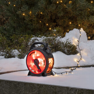 Konstsmide Kerstverlichting buiten - Lichtsnoer op kabelhaspel 7 meter - 100 LEDs - Amberkleurig - IP44 waterdicht Zwart
