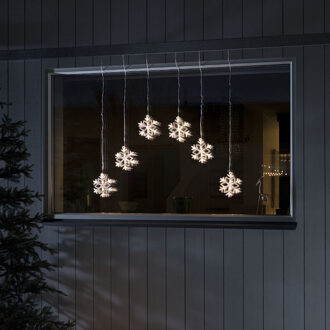 Konstsmide Lichtgordijn voor buiten - 6 sneeuwvlokken - 48 LEDs - Warm wit - Dimbaar - 0.9 meter - Kerstverlichting