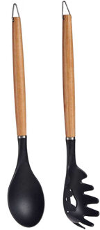 Kook/keuken gerei - set van 2x stuks - zwart/bruin - kunststof/hout - keuken/kook accessoires