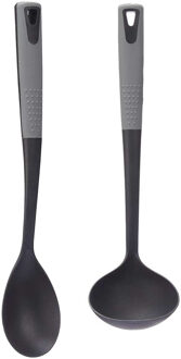 Kook/keuken gerei - set van 2x stuks - zwart/grijs - kunststof - keuken/kook accessoires - Soeplepels