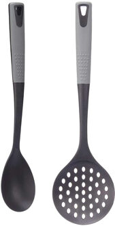 Kook/keuken gerei - set van 2x stuks - zwart/grijs - kunststof - keuken/kook accessoires