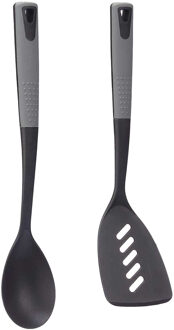 Kook/keuken gerei - set van 2x stuks - zwart/grijs - kunststof - keuken/kook accessoires