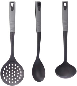 Kook/keuken gerei - set van 3x stuks - zwart/grijs - kunststof - keuken/kook accessoires