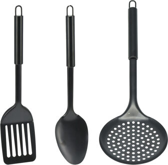 kook/keuken gerei - set van 3x stuks - zwart - RVS - keuken/kook accessoires