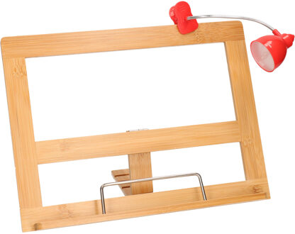 Kookboekstandaard bamboe hout 32 cm met leeslampje/verlichting rood
