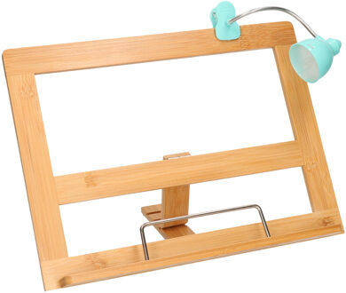 Kookboekstandaard bamboe hout 32 cm met leeslampje/verlichting turquoise