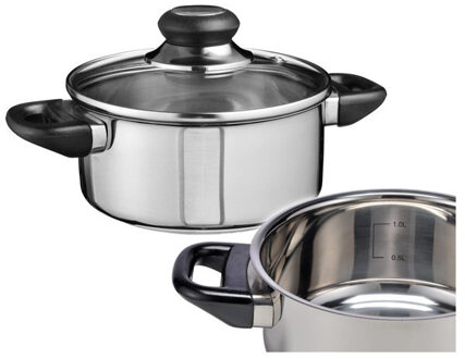 Kookpan - glazen deksel - 16 cm - RVS - 3-laags - pannen - diverse warmtebronnen