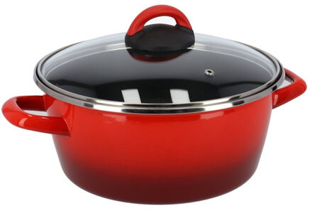 kookpan met glazen deksel - Dia 24 cm - 8 liter - rood - rvs