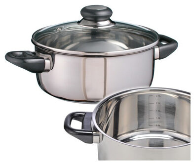 Kookpan met glazen deksel - H9,5 x D20 cm - 3 liter - RVS - keramisch, elektrisch, gasfornuis, ceran