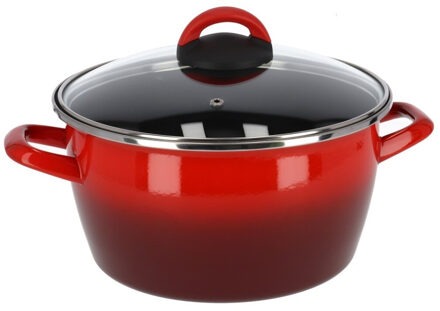 kookpan met glazen deksel - rood - rvs - D24 cm - 10 liter - alle bronnen geschikt