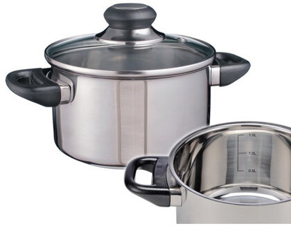 Kookpannetje - 2x - met glazen deksel - D16 cm - RVS - keramisch, elektrisch, inductie en gasfornuis