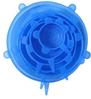 Kookpot Deksel 6 Stks/partij Universal Siliconen Zuig Deksel-Kom Pan Stretch Deksels Siliconen Pan Koken Onderdelen Spill Stopper cover 6stk blauw