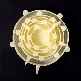 Kookpot Deksel 6 Stks/partij Universal Siliconen Zuig Deksel-Kom Pan Stretch Deksels Siliconen Pan Koken Onderdelen Spill Stopper cover 6stk geel
