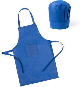Kookschort met koksmuts - blauw - voor kinderen - verstelbaar - koksset