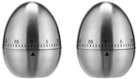 Kookwekker - 2x - ei vorm - 7,5 cm - RVS - eierwekker - analoge wekker
