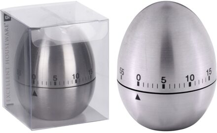 Kookwekker/eierwekker in ei vorm - zilver - RVS - 8 cm - Kookwekkers Zilverkleurig