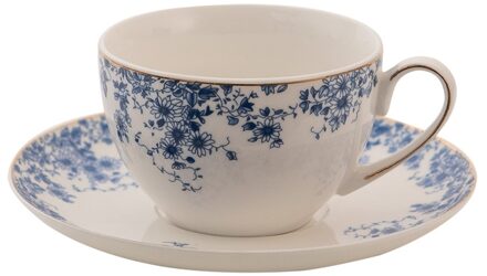 Kop en schotel 220 ml Blauw Porselein Bloemen Servies Blauw Servies