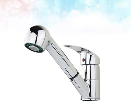 Koper Geborsteld Wastafel Kraan Warm En Koud Water Enkele Hendel Enkel Handvat Trek/Down Sproeier Roterende Koper Lente kraan