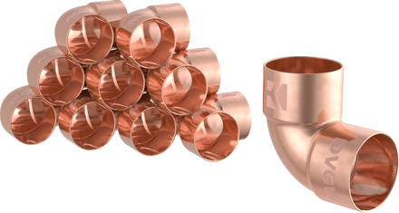 Koperen bocht 90°, blank, 15 mm, 2 sockets, (5090) (10x) - 989037655