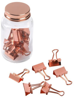 Koperen documentenklemmen/clips in glazen pot - 20x stuks - Bureau/kantoor benodigdheden