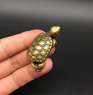 Koperen Standbeeld Chinese Messing Gesneden Dier Mooie Schildpad Prachtige Kleine Standbeelden