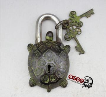 Koperen Standbeeld Chinese oude Bronzen schildpad standbeeld Bronzen lock anti-diefstal slot