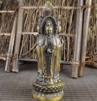 Koperen Standbeeld Zuiver Koper Vier Kant Guanyin Ornament