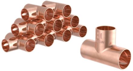 Koperen T-stuk, blank, 22 mm, 3 sockets, (5130) (10x) - 989049655