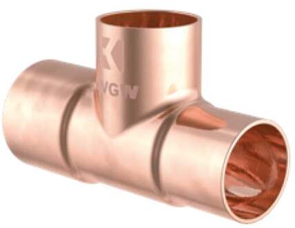 Koperen verloopstuk T-stuk, blank, 22 mm x 18 mm x 18 mm, 3 sockets (5130) - 989274155