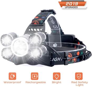 Koplamp, 10000 Lumen 5 Led Head Lamp Usb Oplaadbare Koplamp Zaklamp 4 Modi IPX4 Waterdichte Hoofd Lampen, beste Hoofd Verlichting