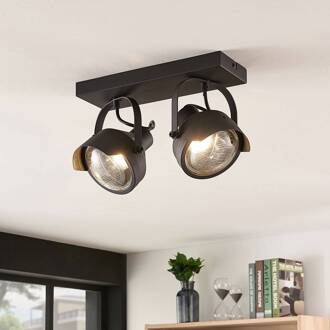 Koplamp-plafondspot Henega, zwart, met 2 lampjes