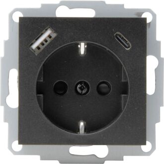 Kopp Athenis Wandcontactdoos 1-voudig Met Randaarde En Shutters, 2-voudig Usb-a+c Antraciet