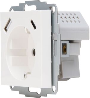 Kopp Athenis Wandcontactdoos 1-voudig Met Randaarde En Shutters, 2-voudig Usb-a+c Helder Wit