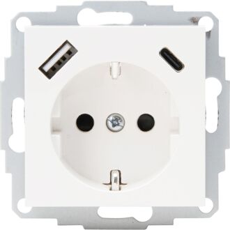 Kopp Athenis Wandcontactdoos 1-voudig Met Randaarde En Shutters, 2-voudig Usb-a+c Mat-wit