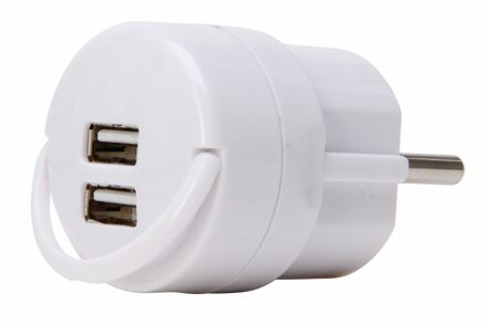 Kopp Stekker Adapter Dubbele Usb-a Wit