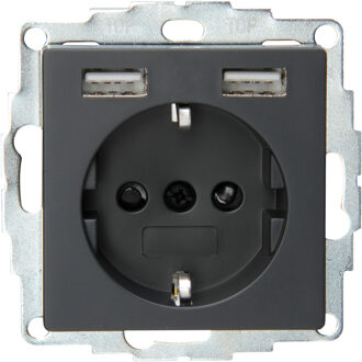Kopp Wandcontactdoos - Athenis HK07 - Inbouw - 1-voudig Stopcontact - 2-voudig USB Aansluiting - Randaarde - Grijs