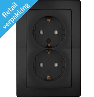 Kopp Wandcontactdoos - Paris HK05 - Inbouw - 1-voudig Dubbel Stopcontact - Randaarde - Kinderbeveiliging - Mat Zwart