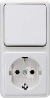 Kopp Wandcontactdoos - Standard - Opbouw - 1-voudig Stopcontact - 1-voudig Wisselschakelaar - Randaarde - Arctic Glans Wit
