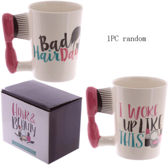 Koppels Hand Painted Keramische Mokken Meisje Gereedschap Beauty Kit Handvat Koffie Mok Föhn Borstel Handvat Mok Thee cup hair brush