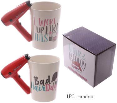 Koppels Hand Painted Keramische Mokken Meisje Gereedschap Beauty Kit Handvat Koffie Mok Föhn Borstel Handvat Mok Thee cup hair dryer