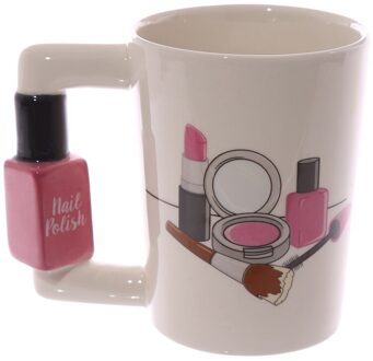 Koppels Hand Painted Keramische Mokken Meisje Gereedschap Beauty Kit Handvat Koffie Mok Föhn Borstel Handvat Mok Thee cup Lipstick