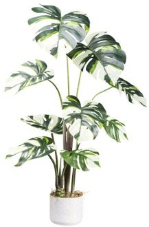 Kopu Kopu® Kunstplant Monstera Variegata 100 cm - 9 bladeren - Gatenplant Groen