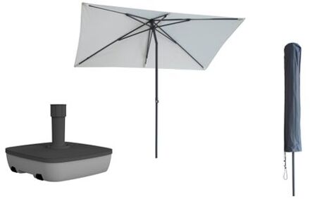 Kopu Kopu® Leon Parasol Rechthoek 150x250 cm - met Hoes en Voet - Creme Crème